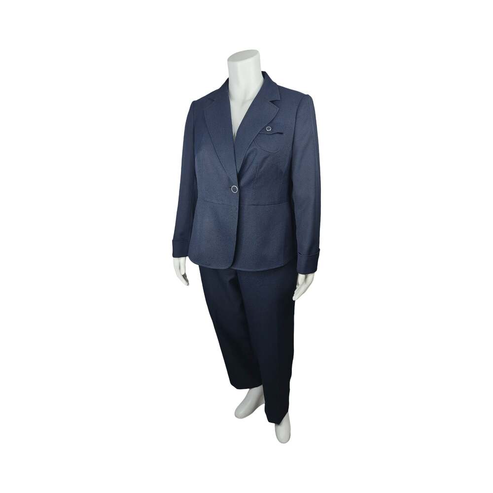 Emily Navy Blue Textured Two-Piece Pant Suit Plus Size 20W